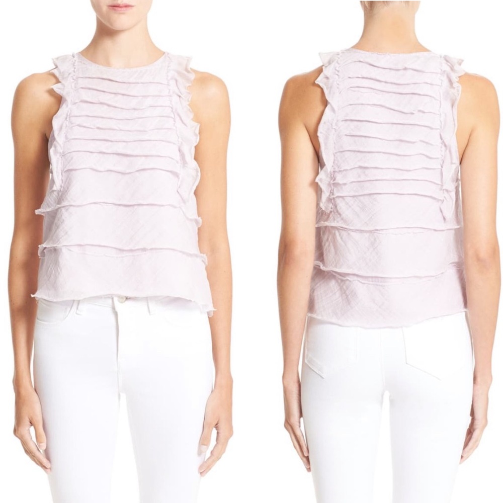 L'AGENCE Tierred Ruffle Lilac Silk Cotton Top Size Medium